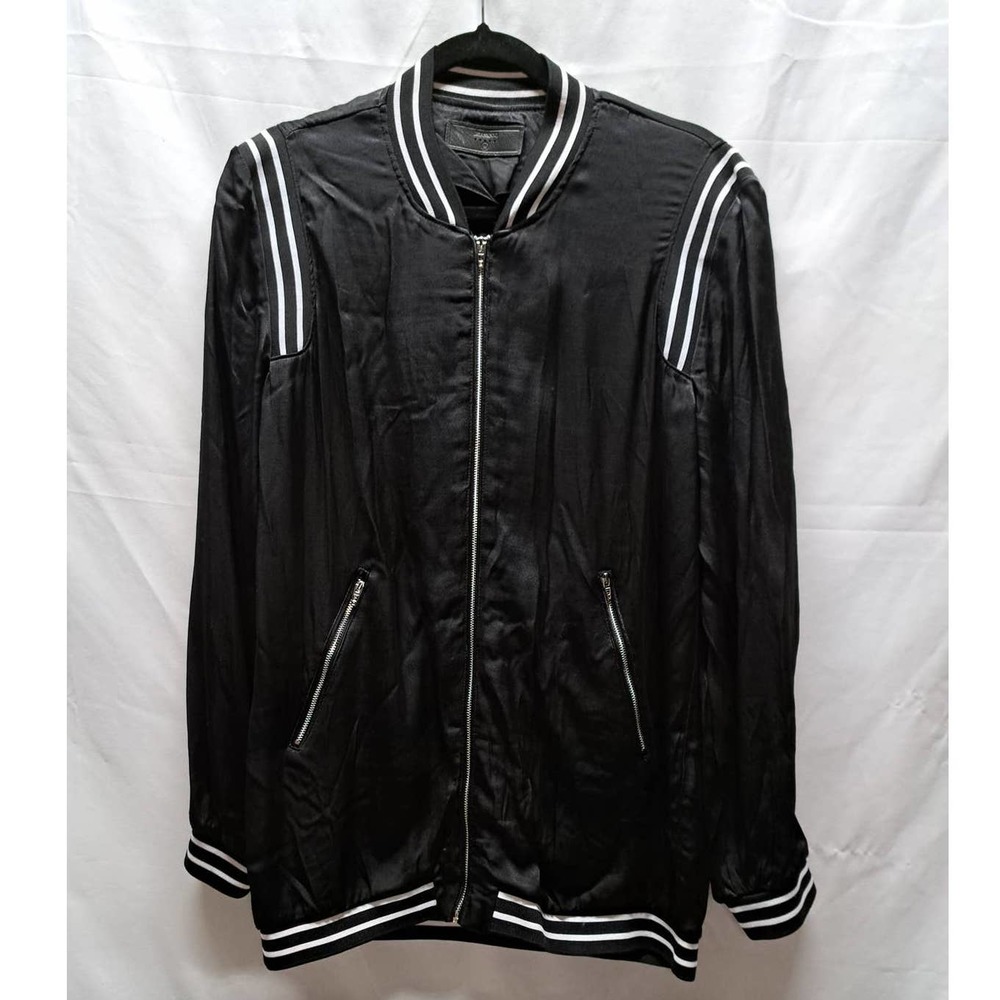 NWT BLANKNYC Black white stripes silk feel lightweight long Bomber jacket Med